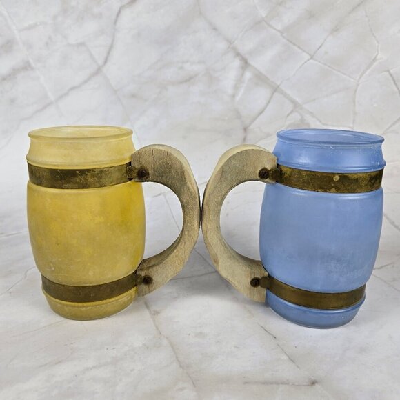 Vintage Siesta Ware Barrel Frosted Mugs Glasses Set of 4 Blue Orange Yellow - Picture 8 of 13